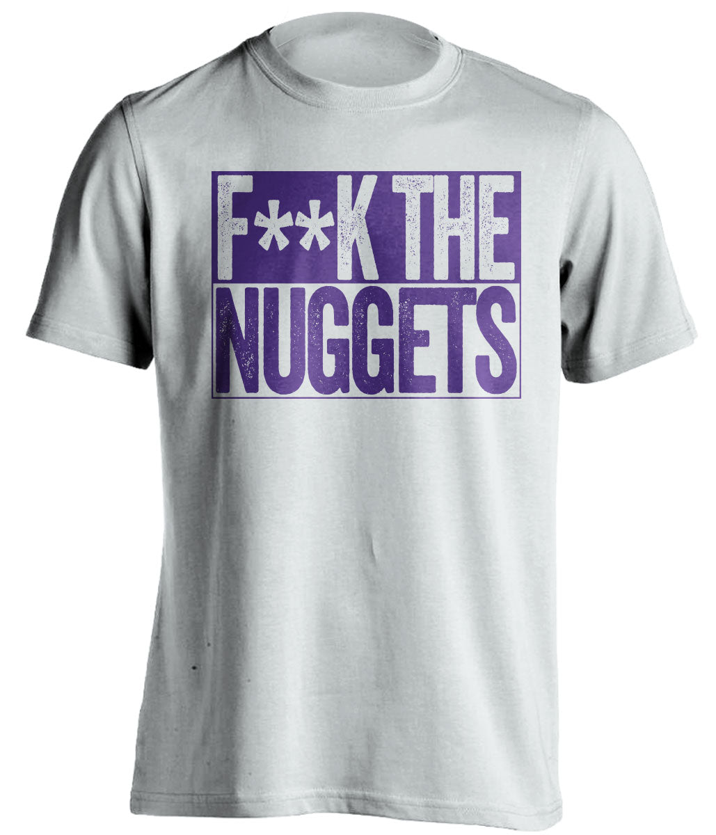 Fuck the Nuggets Censored White Shirt for Utah Jazz Fans Box Logo Tee by Beef Shirts