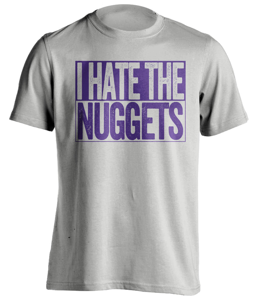I Hate the Nuggets grey box logo shirt haters tee for Utah Jazz Fans by Beef Shirts