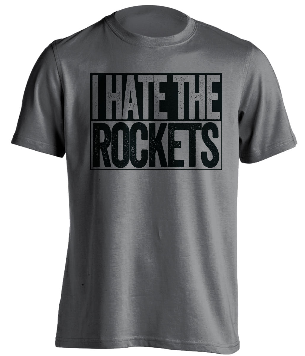 I Hate the Rockets dark grey box logo shirt for San Antonio Spurs fans gameday haters tee by Beef Shirts