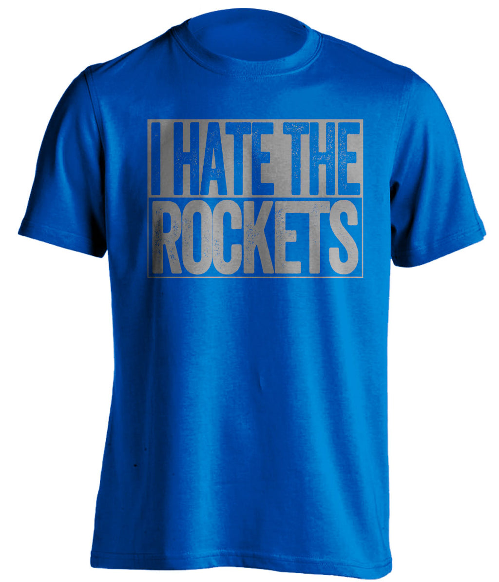 I Hate the Rockets blue box logo shirt for Dallas Mavericks fans gameday haters tee by Beef Shirts