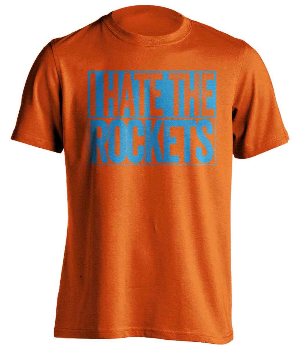 I Hate the Rockets orange box logo shirt for Oklahoma City Thunder fans gameday haters tee by Beef Shirts