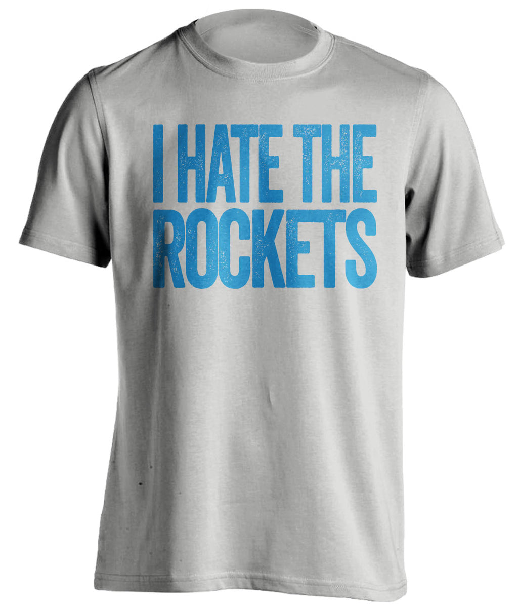 I Hate the Rockets grey statement shirt for Oklahoma City Thunder fans gameday haters tee by Beef Shirts