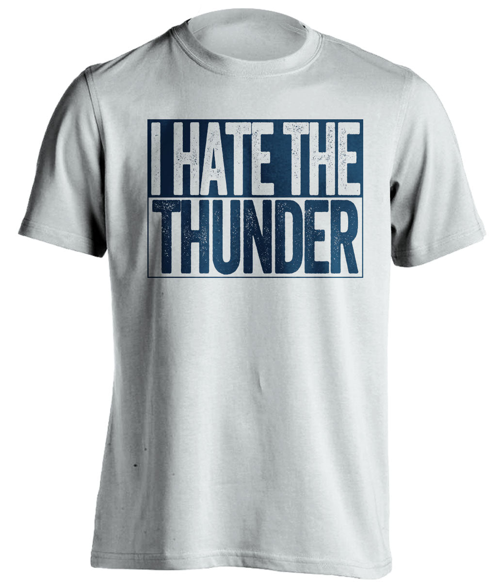 I Hate the Thunder white box logo shirt for Minnesota Timberwolves fans gameday haters tee by Beef Shirts