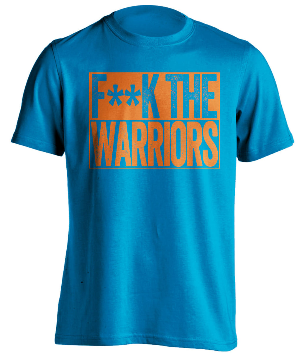 Fuck the Warriors Censored Blue Box Logo Shirt for Oklahoma City Thunder Fans by Beef Shirts