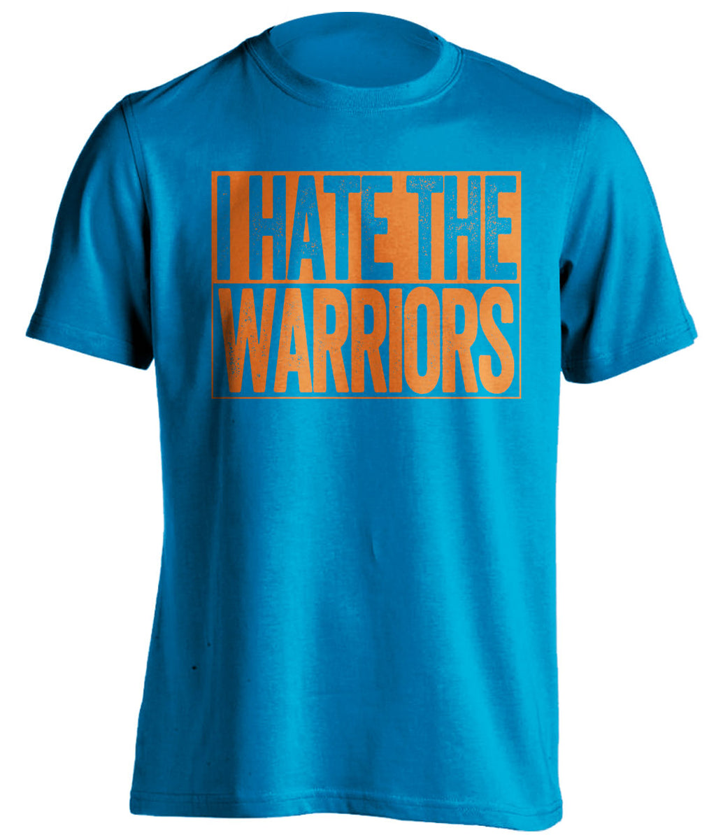 I Hate the Warriors blue box logo shirt for Oklahoma City Thunder fans gameday haters tee by Beef Shirts