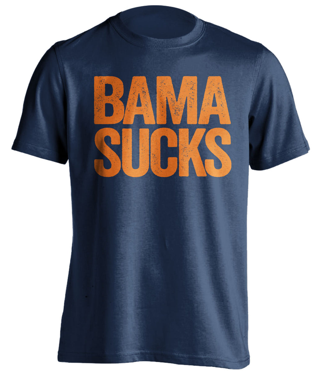 Bama Sucks navy blue statement shirt for Auburn Tigers Fans haters gameday tee by Beef Shirts