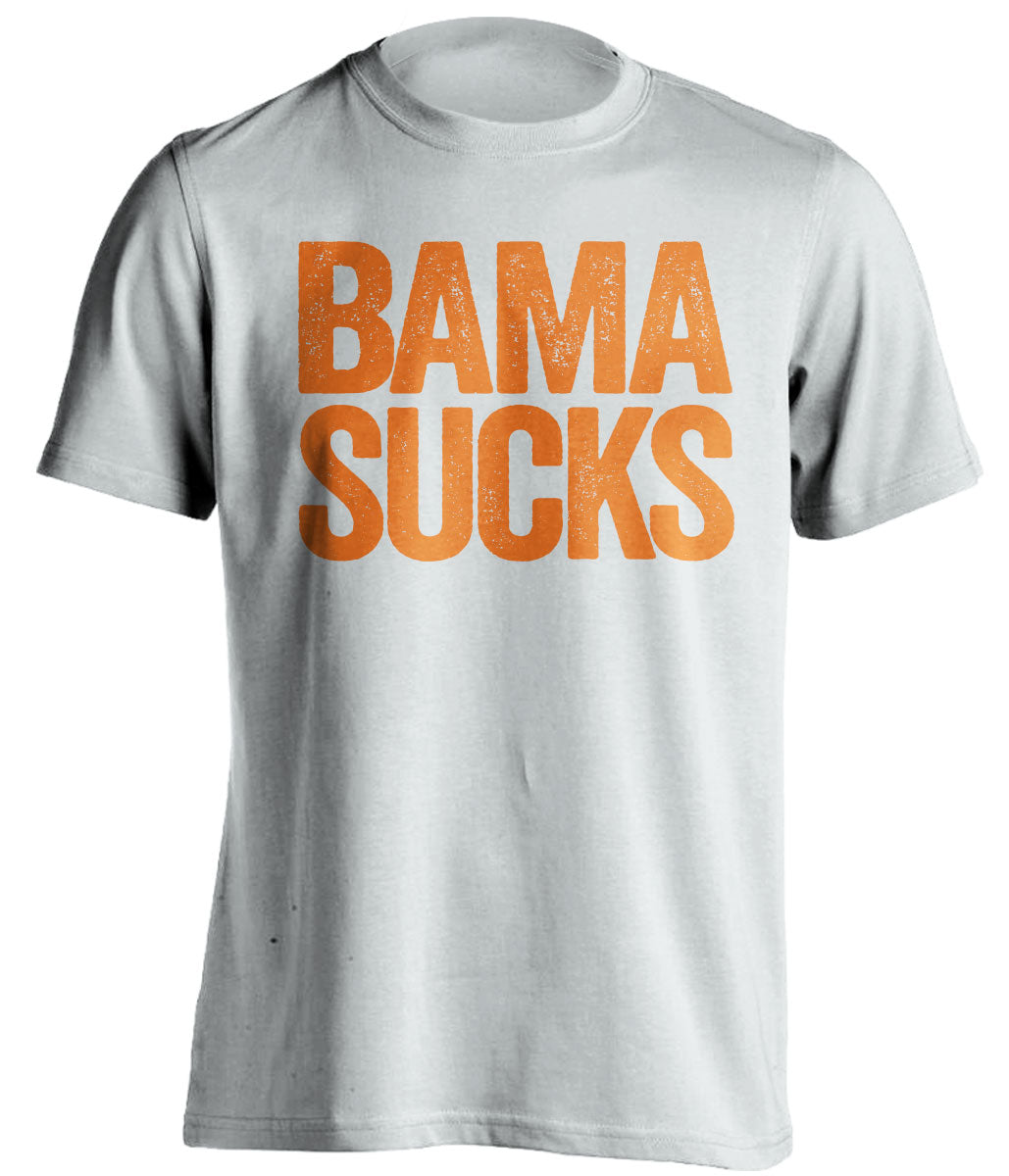 Bama Sucks white statement shirt for Auburn Tigers Fans haters gameday tee by Beef Shirts