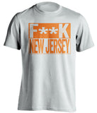 censored white tshirt that says fuck new jersey designed for a philadelphia flyers fan