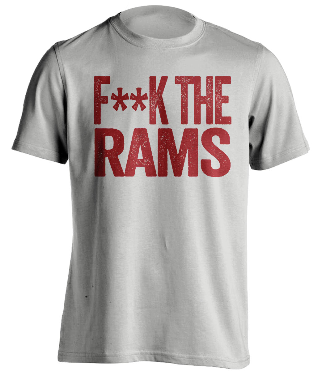 F*ck the Rams bold text grey t-shirt for Arizona Cardinals fans - NFL rivalry shirt against Los Angeles