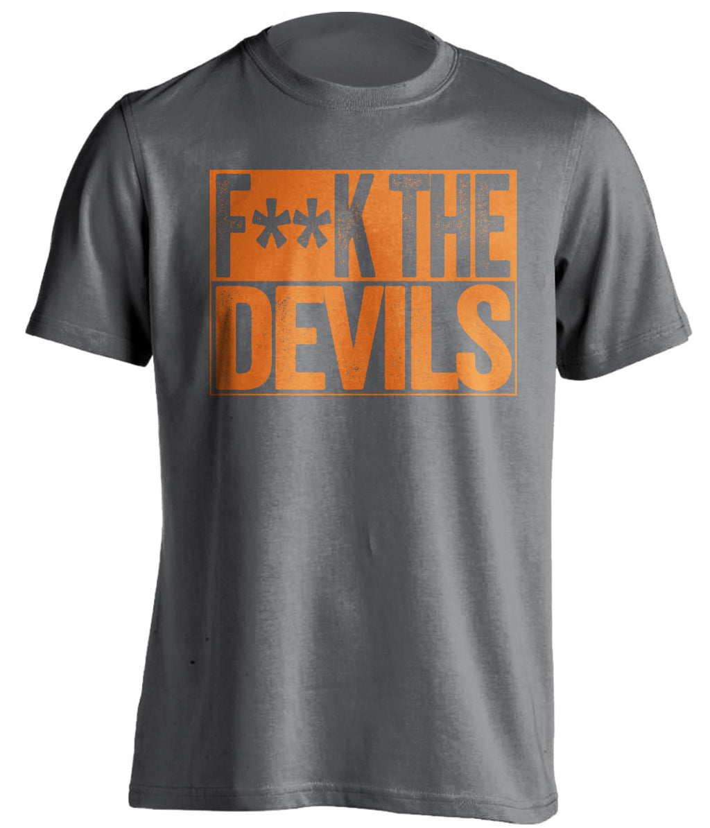 fuck the devils graphic tee philadelphia flyers fan grey shirt censored text