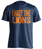 i hate the lions navy tshirt for chicago bears fans haters rivalry tee