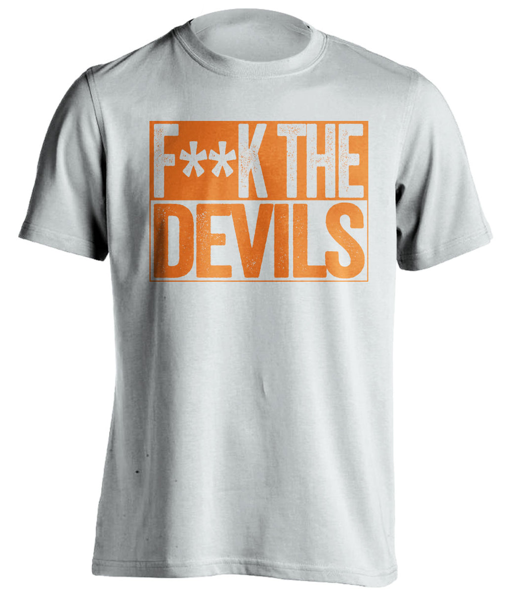 fuck the devils graphic tee philadelphia flyers fan white shirt censored text