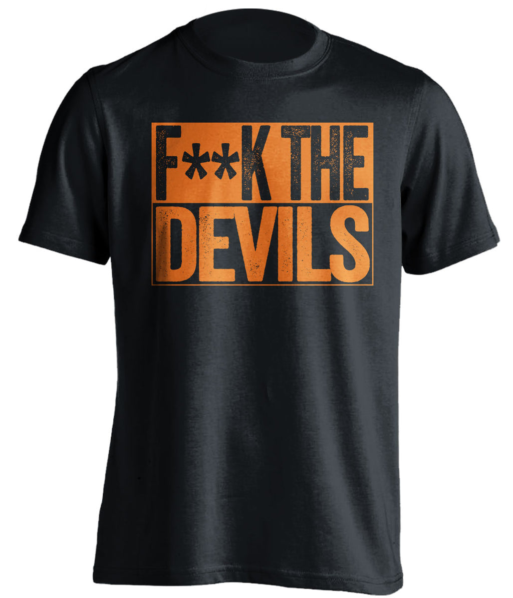fuck the devils graphic tee philadelphia flyers fan black shirt censored text