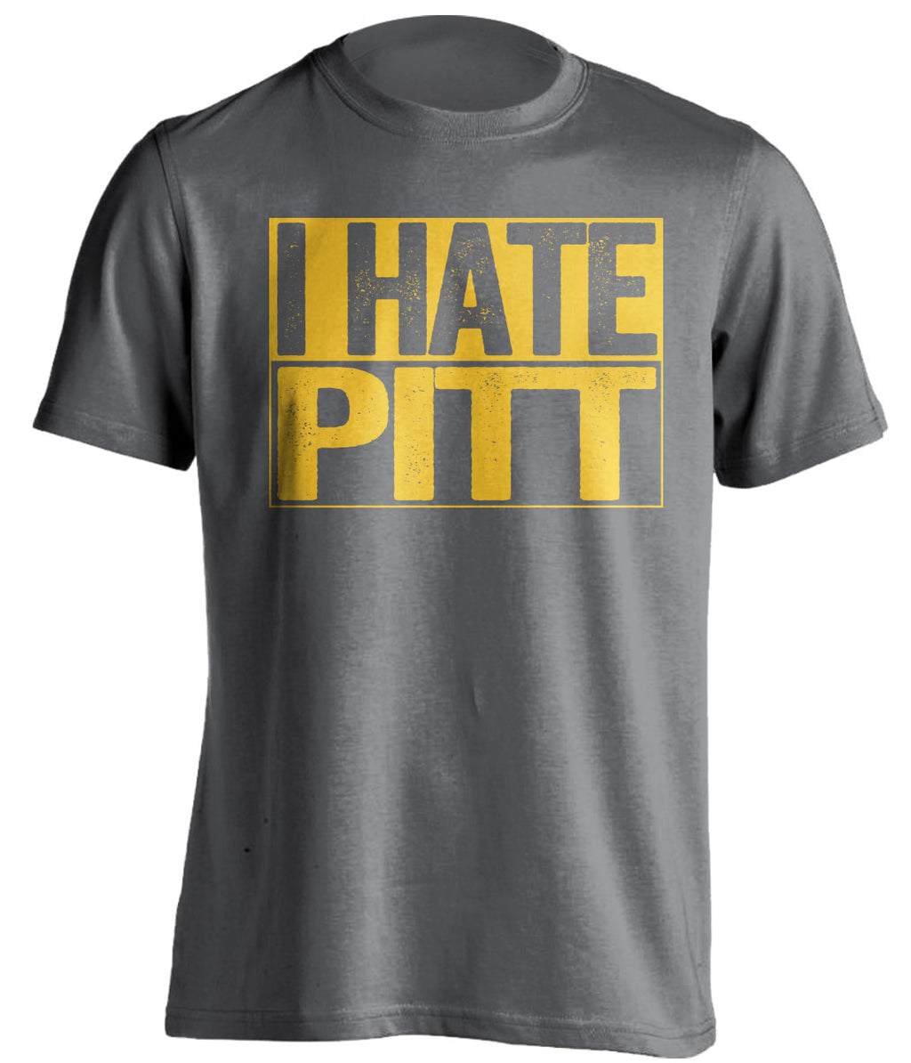 i hate pitt grey shirt for wvu west virginia mountaineers fans backyard brawl rivalry game