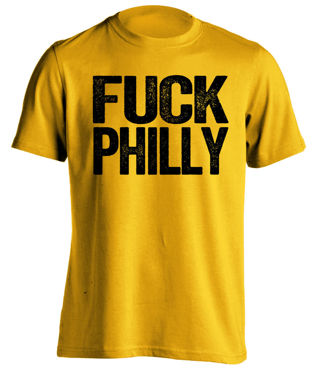 uncensored gold tshirt that says fuck philly for pittsburgh sports fans