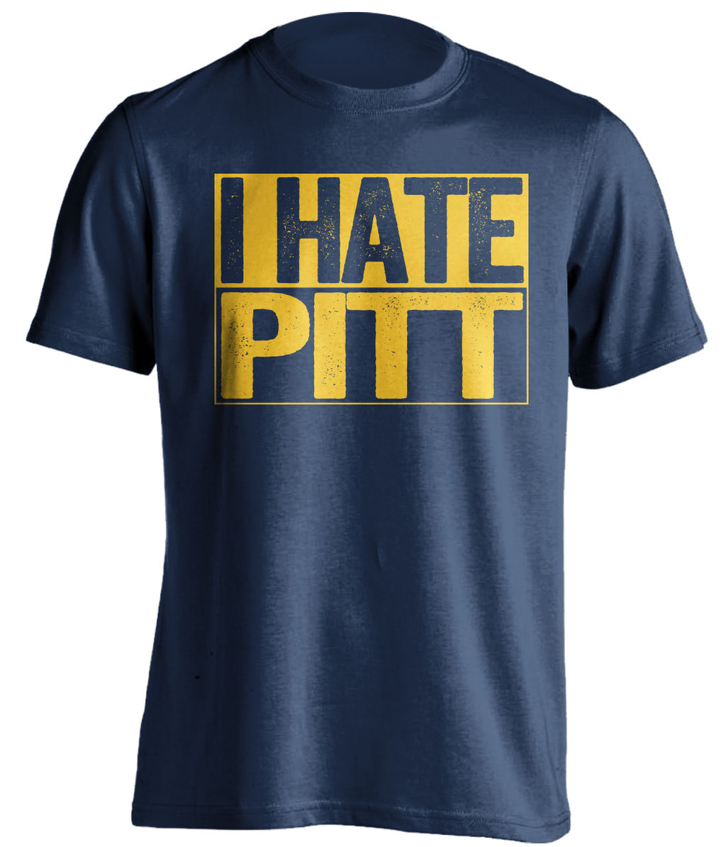 i hate pitt blue shirt for wvu west virginia mountaineers fans backyard brawl rivalry game