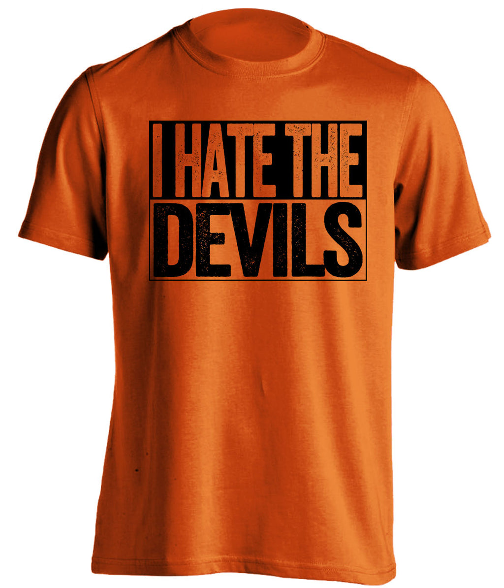 i hate the devils graphic tee philadelphia flyers fan orange shirt