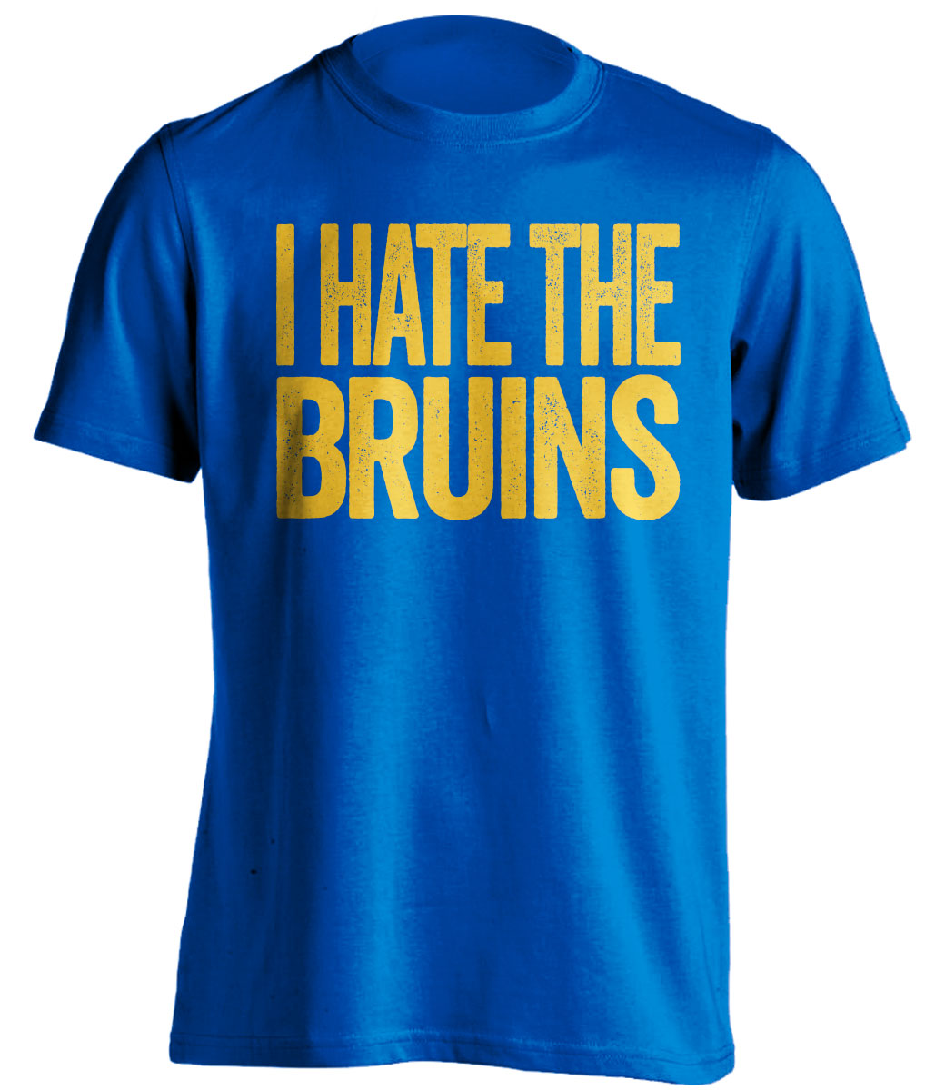 I Hate the Bruins blue statement shirt for Buffalo Sabres Fan gameday haters tee by Beef Shirts