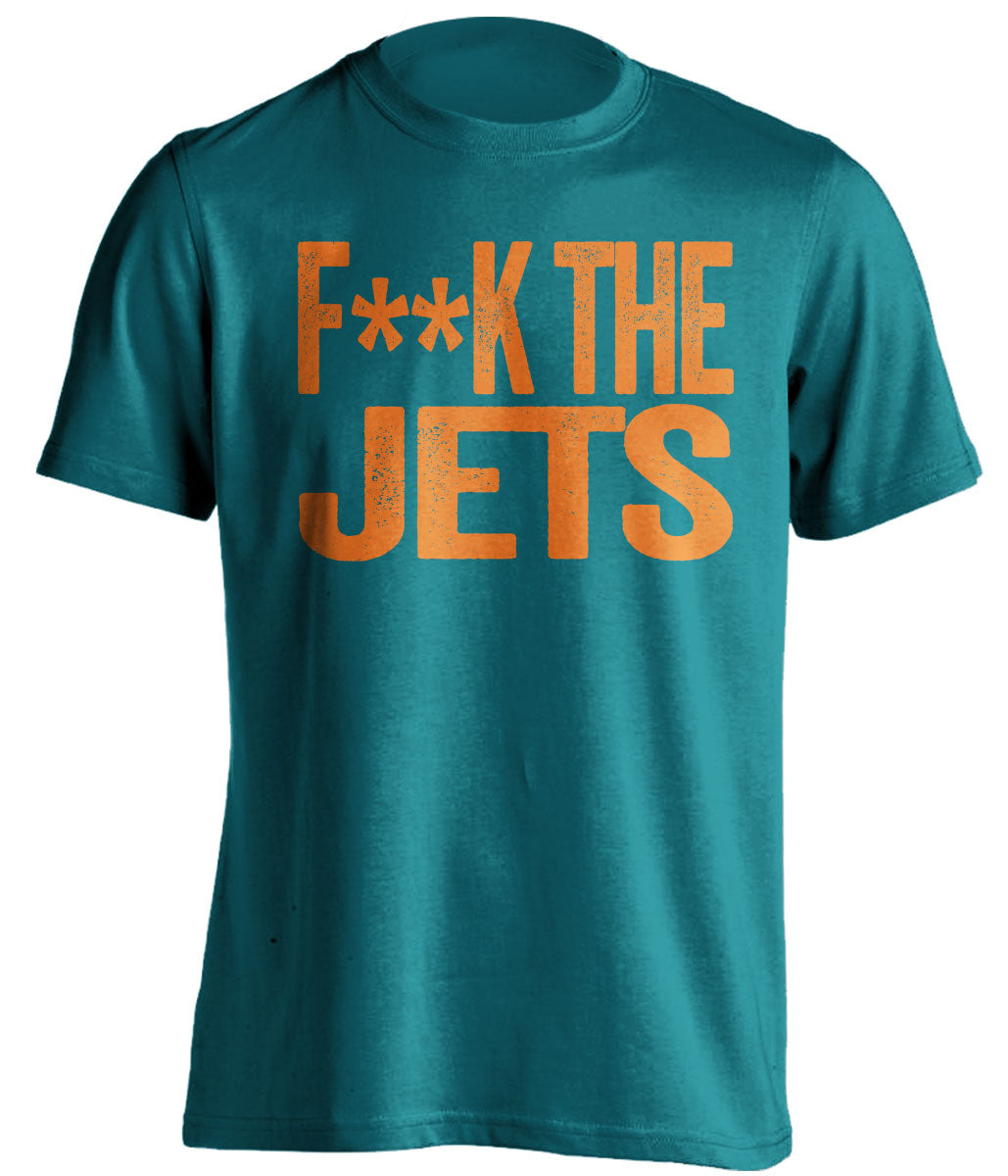 fuck the jets teal and orange miami dolphins fan teal shirt censored