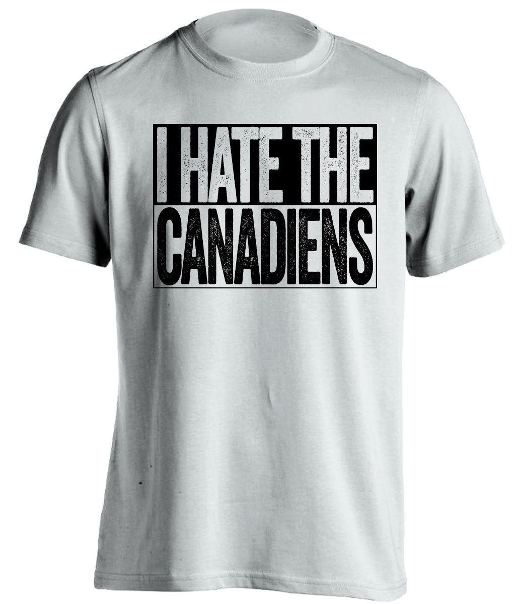 I Hate the Canadiens white shirt for Boston Bruins Fan gameday haters tee by Beef Shirts