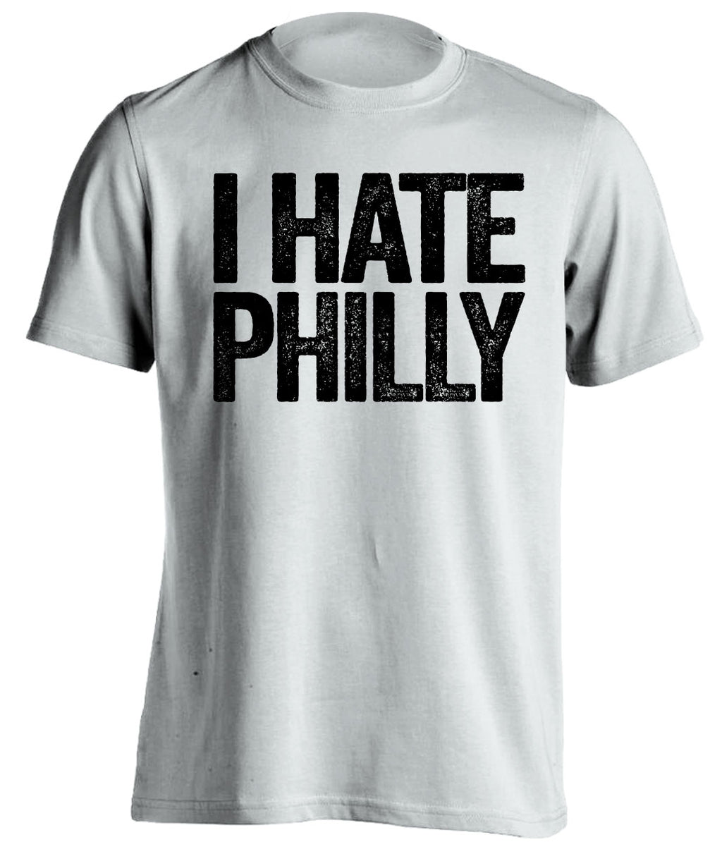 white tshirt that says i hate philly for pittsburgh sports fans