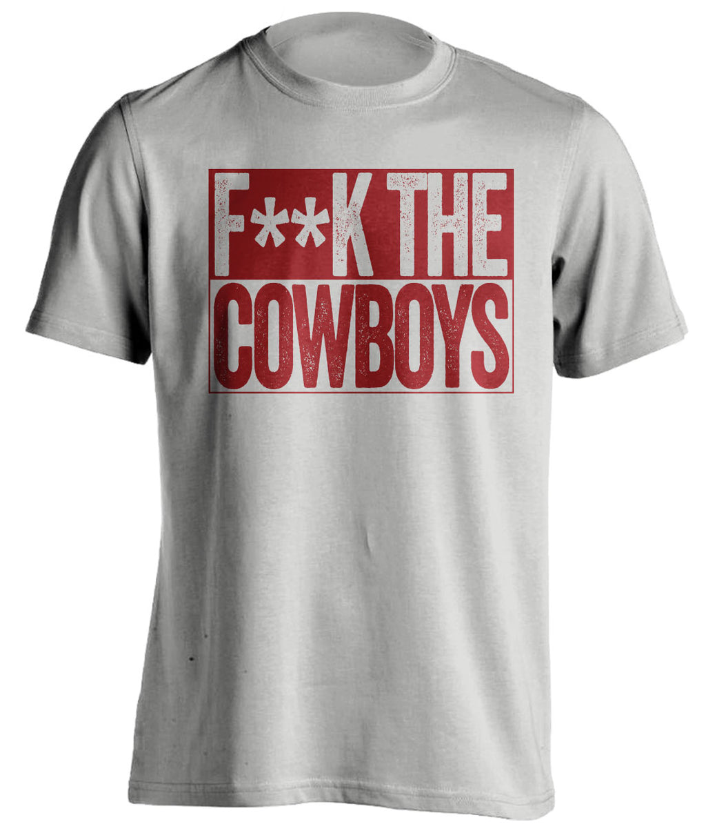 F*ck the Cowboys two-tone grey shirt in Arizona Cardinals colors - anti-Dallas rivalry tee for Cardinals fans and the Red Sea