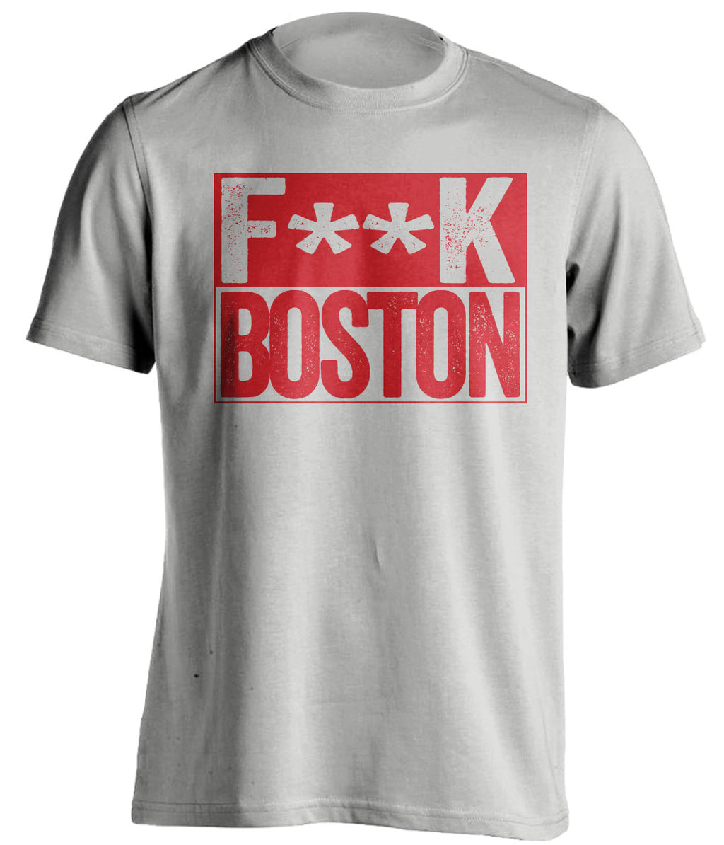 Fuck Boston - Boston Haters Shirt - Red and White - Box Design - Beef Shirts