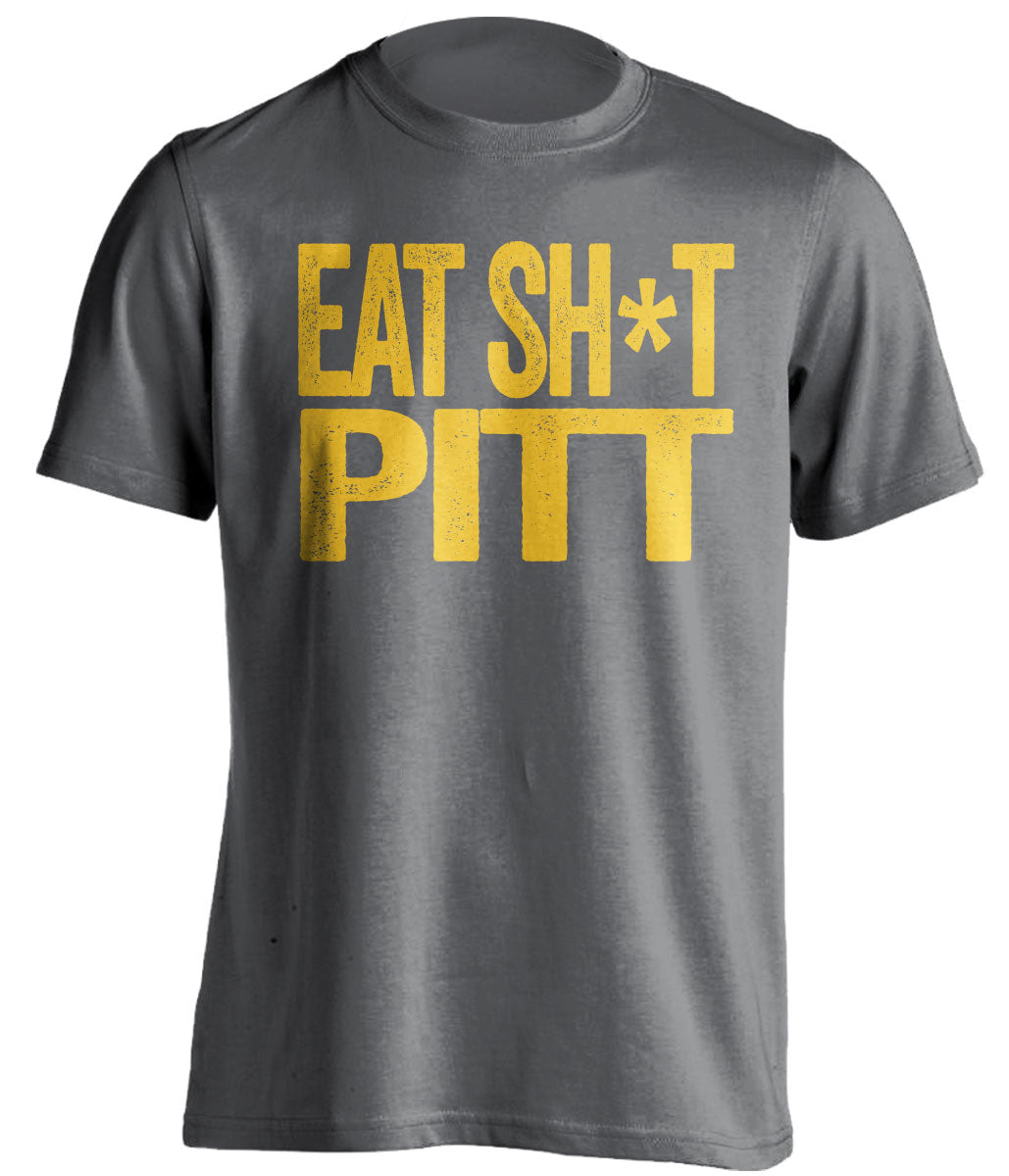 eat shit pitt censored grey tshirt backyard brawl wvu west virginia mountaineers fan
