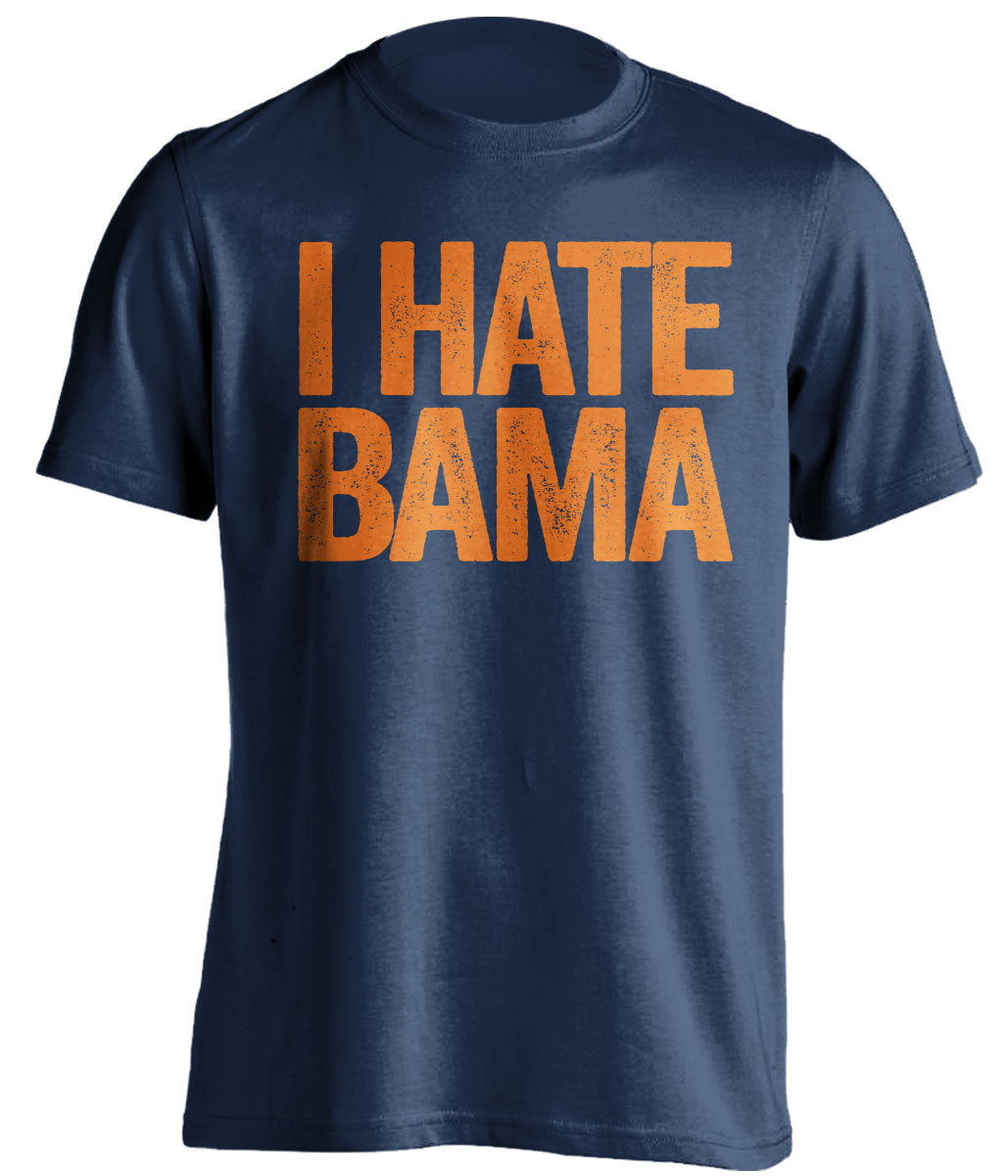 I Hate Bama Statement navy blue Tee for Auburn Tigers Fans haters gameday shirt by Beef Shirts