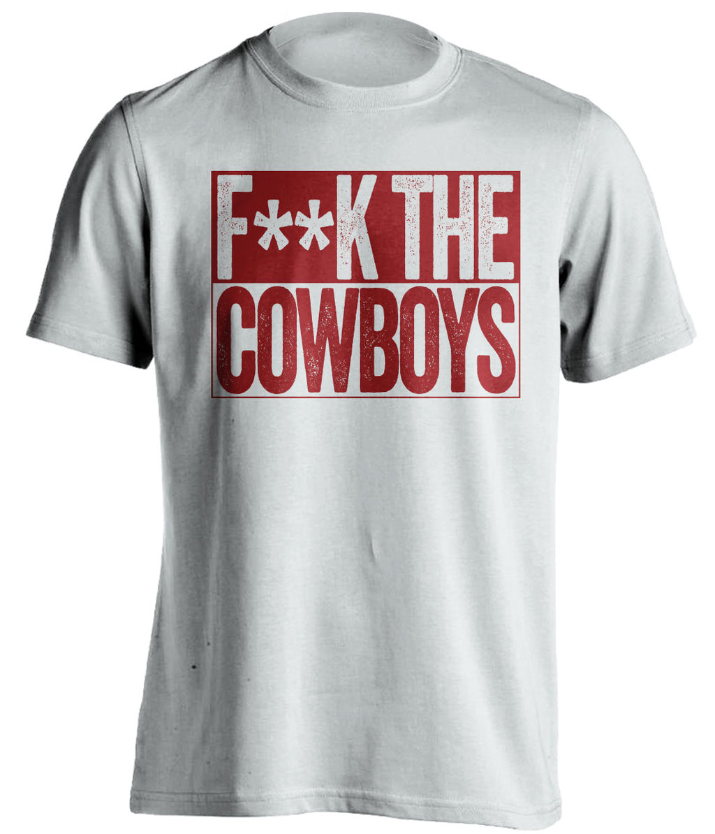 F*ck the Cowboys two-tone white shirt in Arizona Cardinals colors - anti-Dallas rivalry tee for Cardinals fans and the Red Sea