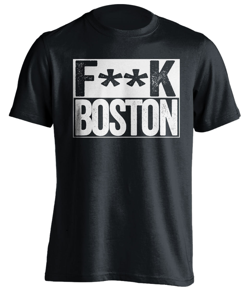 Fuck Boston - Boston Haters Shirt - Navy and White - Box Design - Beef Shirts