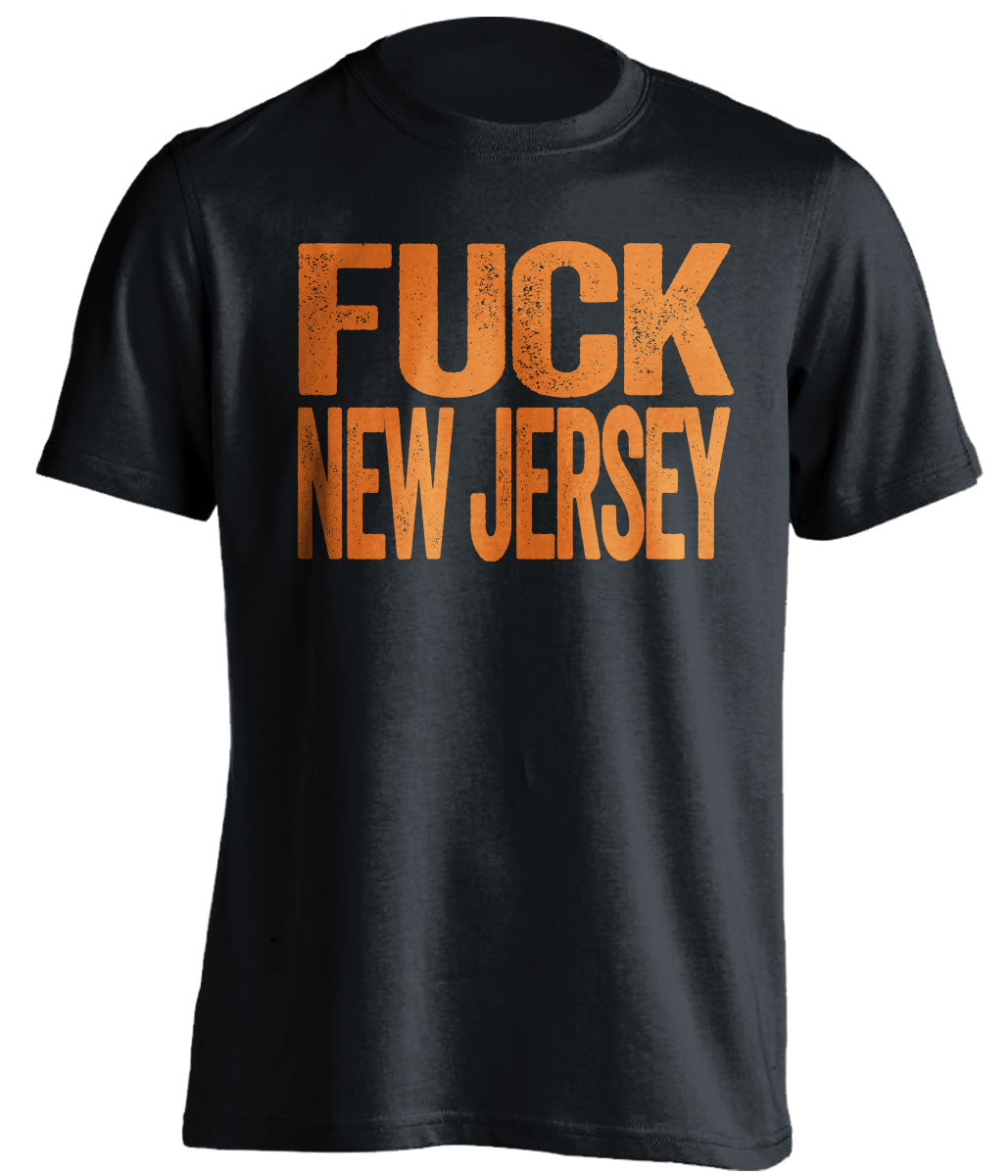 uncensored black shirt that says fuck new jersey designed for a philadelphia flyers fan