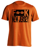 censored orange tshirt that says fuck new jersey designed for a philadelphia flyers fan