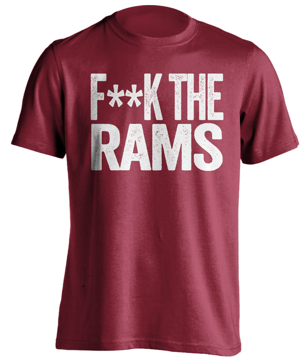 F*ck the Rams bold text red t-shirt for Arizona Cardinals fans - NFL rivalry shirt against Los Angeles