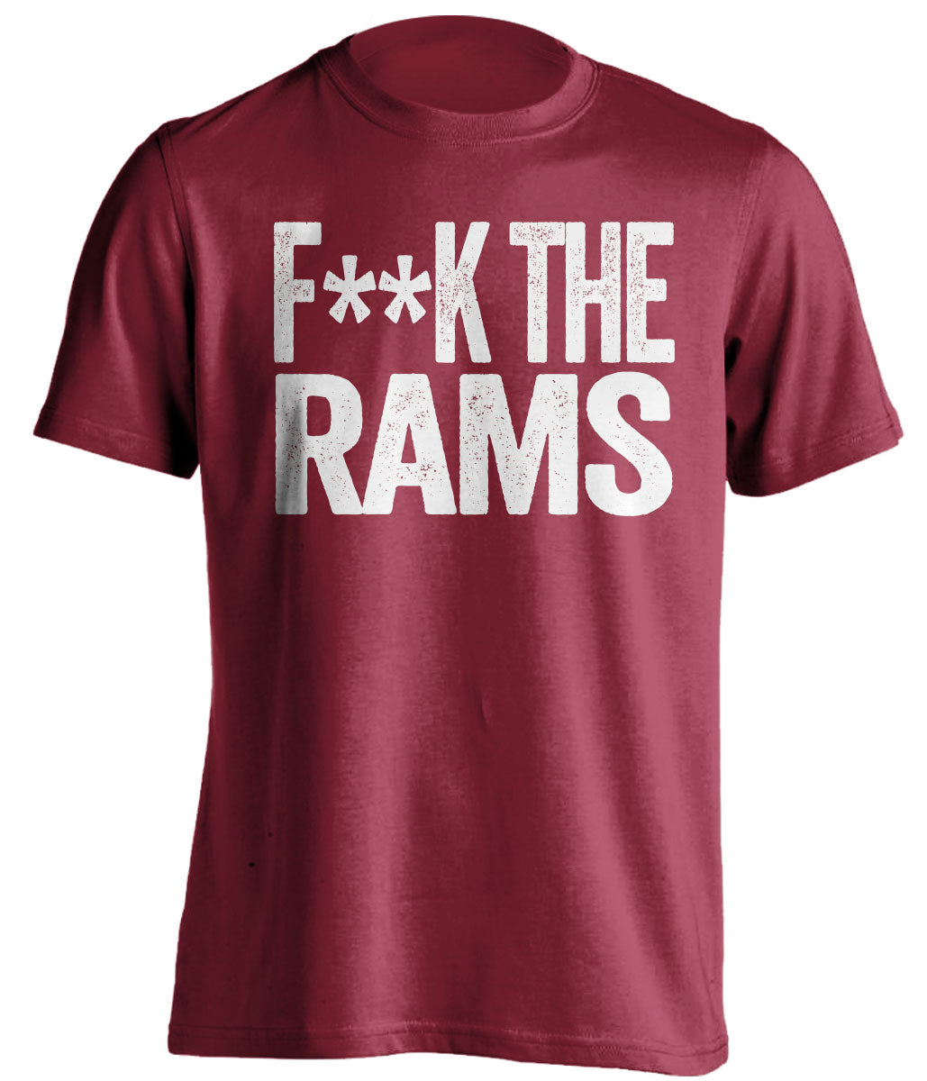 F*ck the Rams bold text red t-shirt for Arizona Cardinals fans - NFL rivalry shirt against Los Angeles