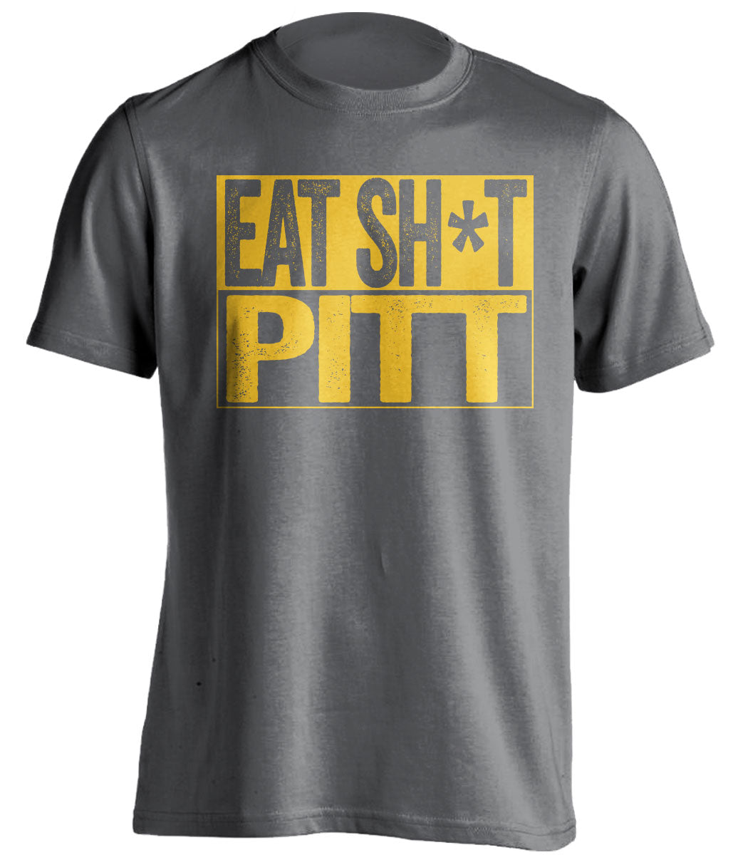 eat shit pitt censored grey shirt backyard brawl wvu west virginia mountaineers fan