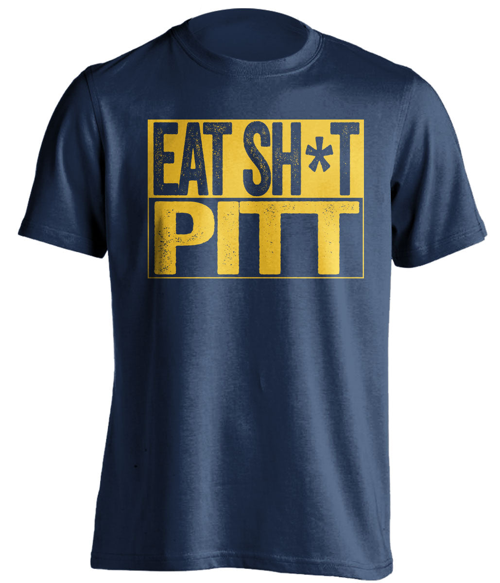 eat shit pitt censored blue shirt backyard brawl wvu west virginia mountaineers fan
