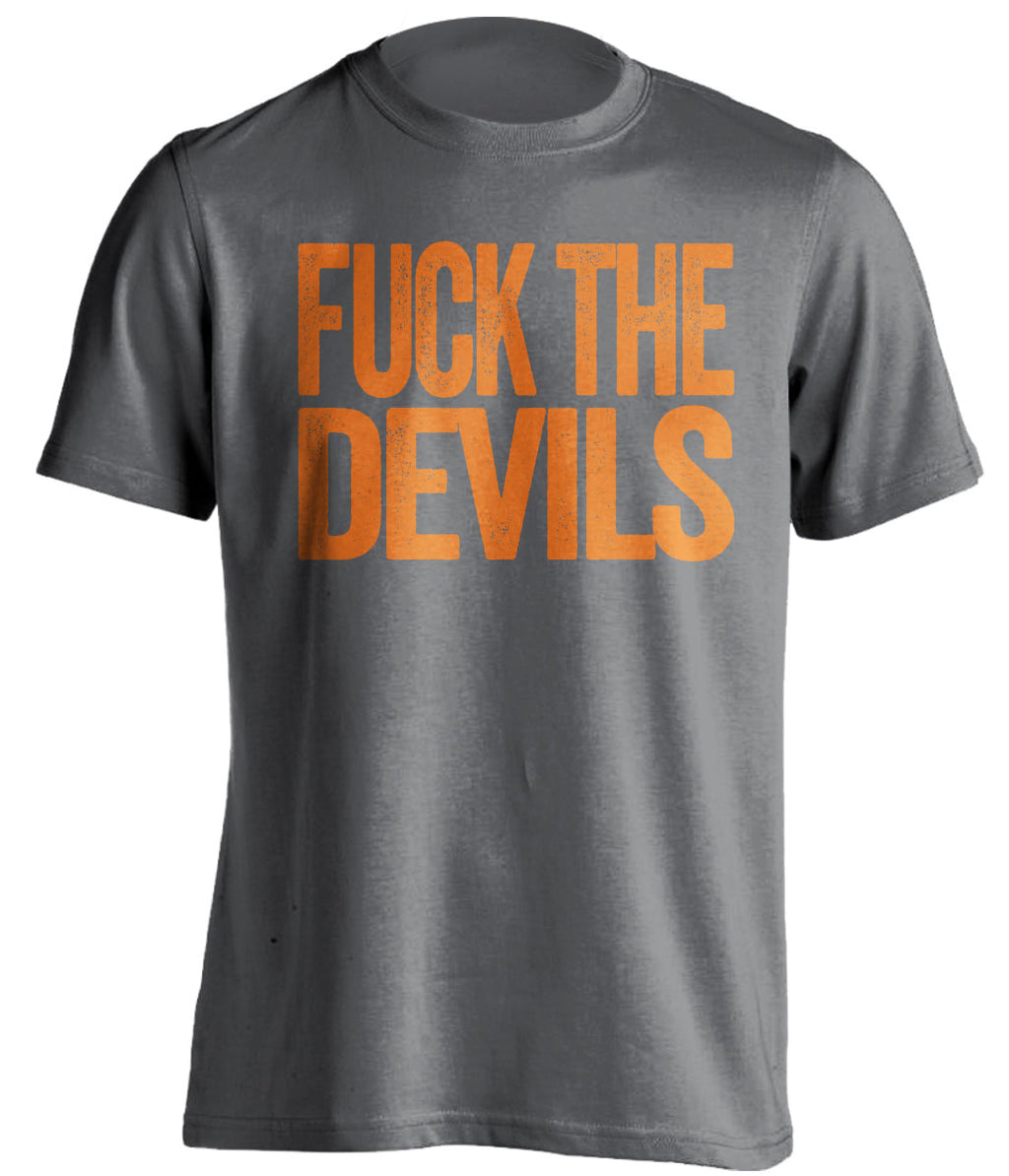 fuck the devils graphic tee philadelphia flyers fan grey tshirt uncensored text
