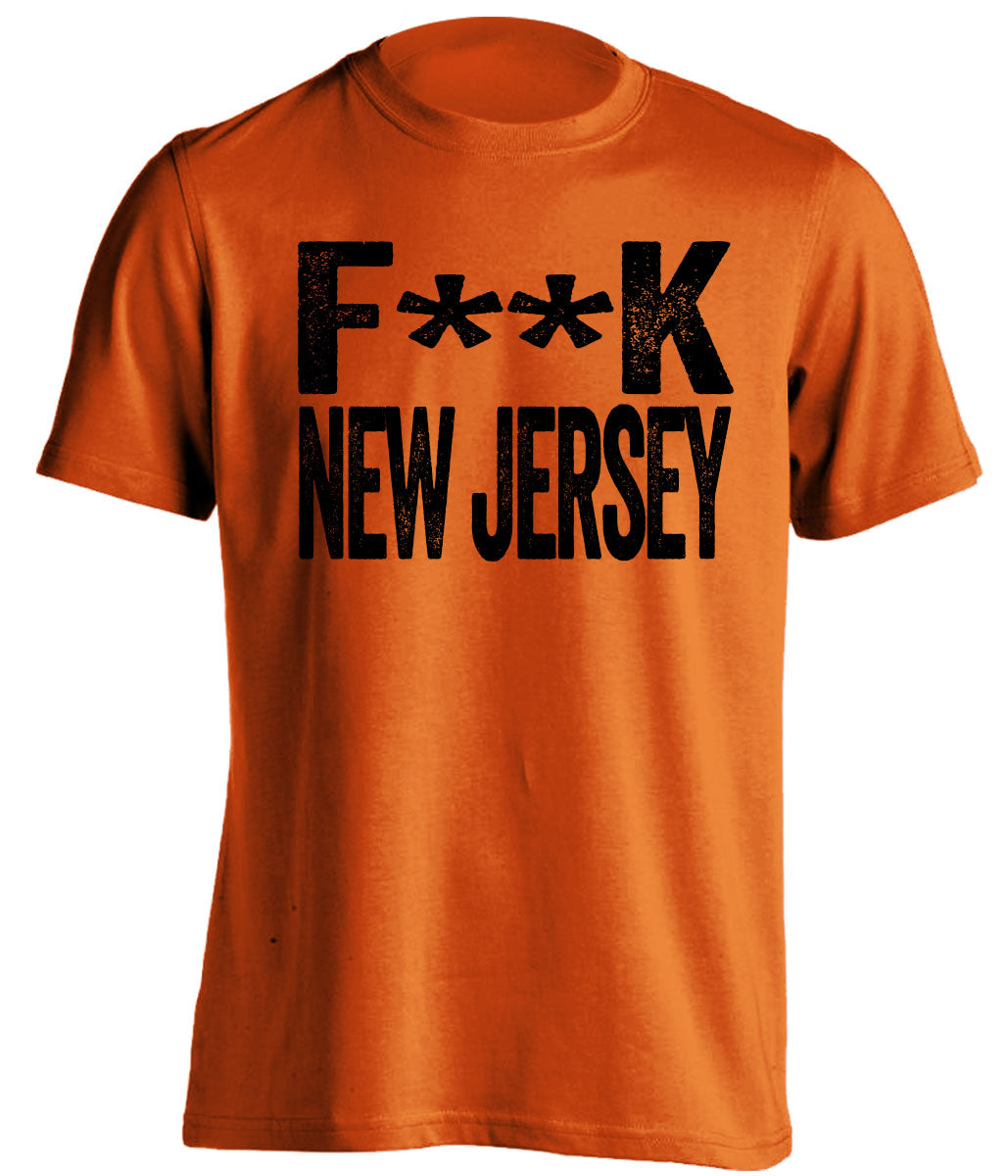 censored orange shirt that says fuck new jersey designed for a philadelphia flyers fan