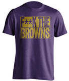 Purple t-shirt with 'F**K THE BROWNS' text in yellow on a white background