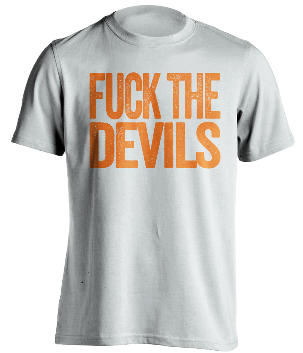 fuck the devils graphic tee philadelphia flyers fan white tshirt uncensored text