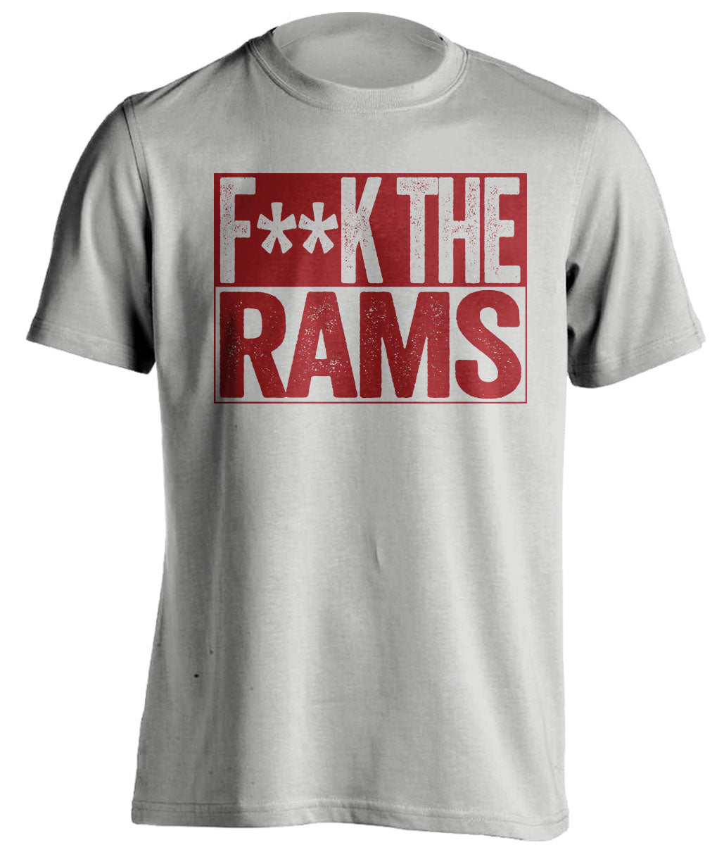 F*ck the Rams two-tone grey shirt in Arizona Cardinals colors - NFC West rivalry tee for Cardinals fans and the Red Sea