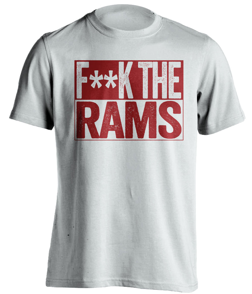 F*ck the Rams two-tone white shirt in Arizona Cardinals colors - NFC West rivalry tee for Cardinals fans and the Red Sea
