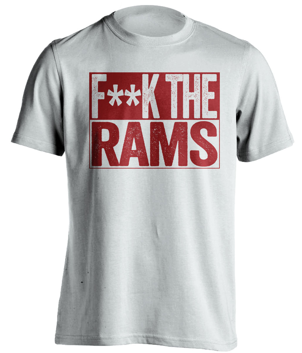 F*ck the Rams two-tone white shirt in Arizona Cardinals colors - NFC West rivalry tee for Cardinals fans and the Red Sea