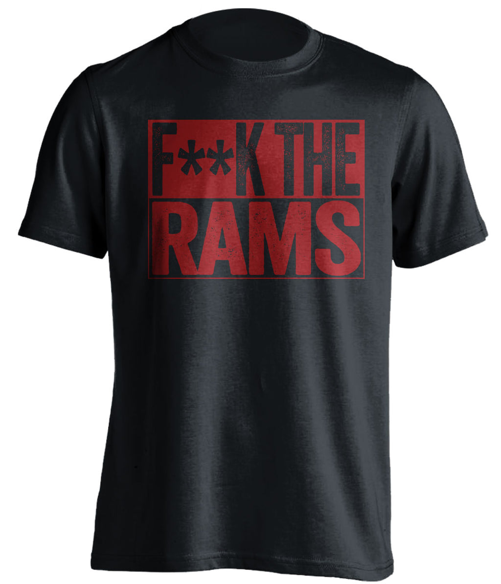 F*ck the Rams two-tone black shirt in Arizona Cardinals colors - NFC West rivalry tee for Cardinals fans and the Red Sea