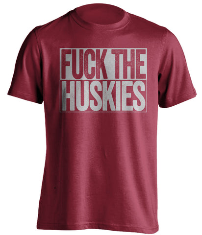 FUCK THE HUSKIES Washington State Cougars red TShirt