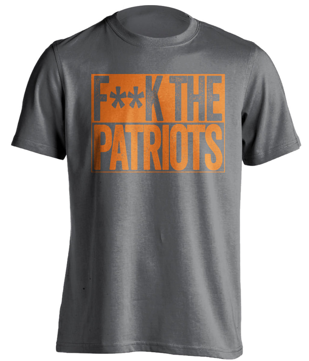 FUCK THE PATRIOTS - Patriots Haters Shirt - Navy and Orange Version - Box Design - Beef Shirts