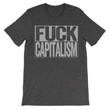 dark grey shirt that says fuck capitalism