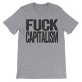 grey tshirt that says fuck capitalism