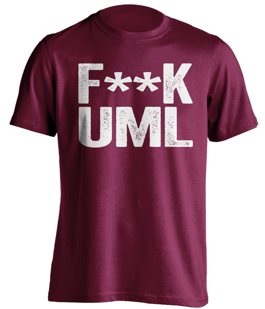 fuck uml lowell umass minutemen maroon tshirt censored
